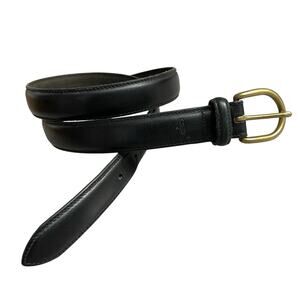Polo Ralph Lauren Black Leather Belt 38 Mens Italian Saddle Brass Buckle Pony